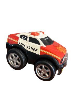 Kid Galaxy Squeezable Pull Back Fire Chief Toy Vehicle Car Red White Truck Car